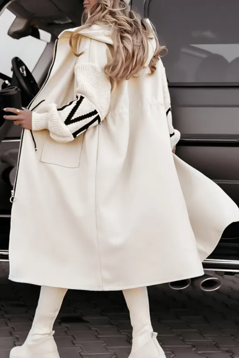 Giacca Donna con Cappuccio e Maniche Maglia Patchwork Autunno Inverno