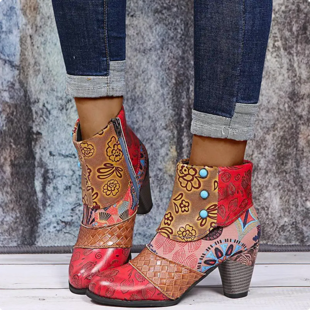 Stivaletti Donna Patchwork con Tacco Design Trendy