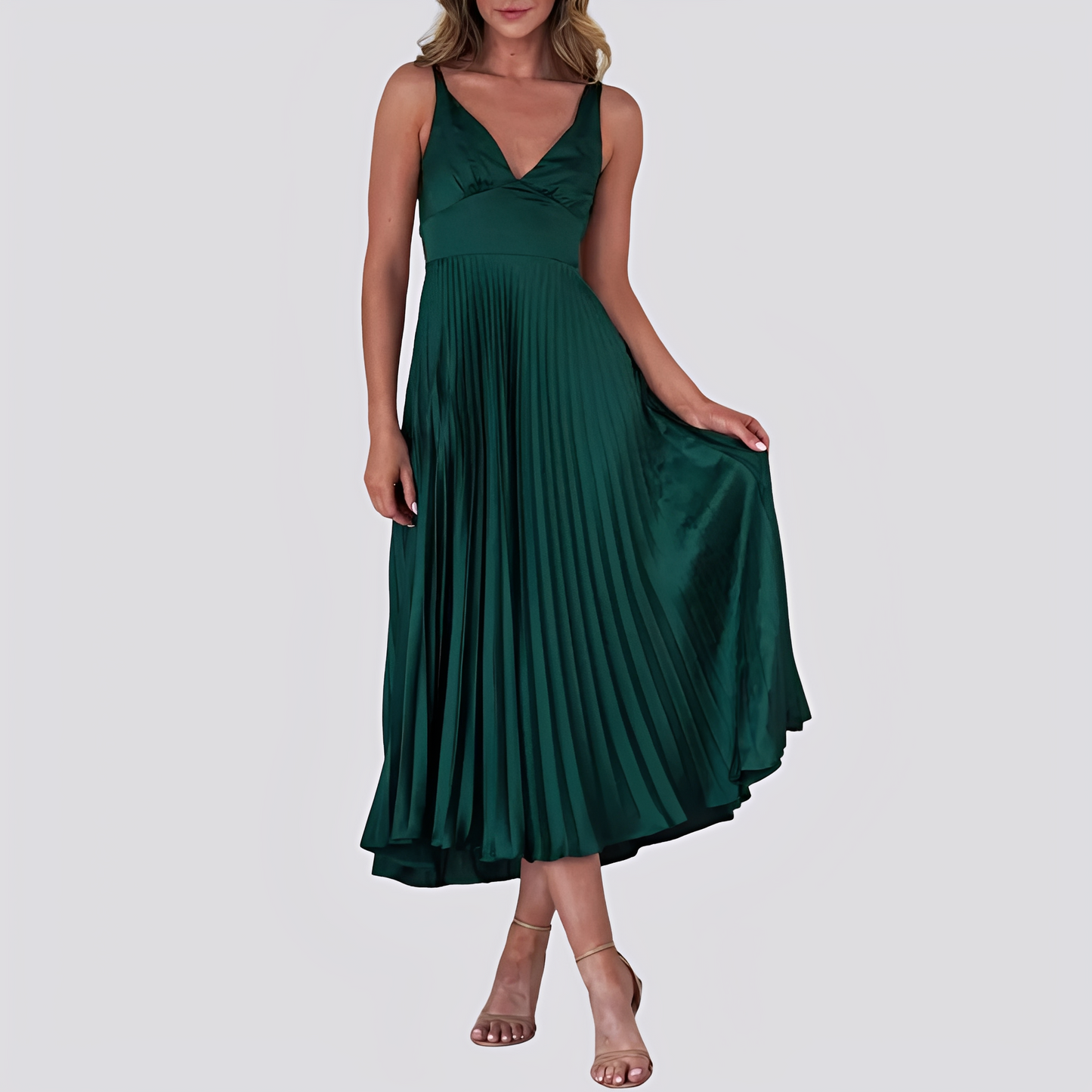 Abito Maxidress Donna in Plissé Scollo a V Elegante
