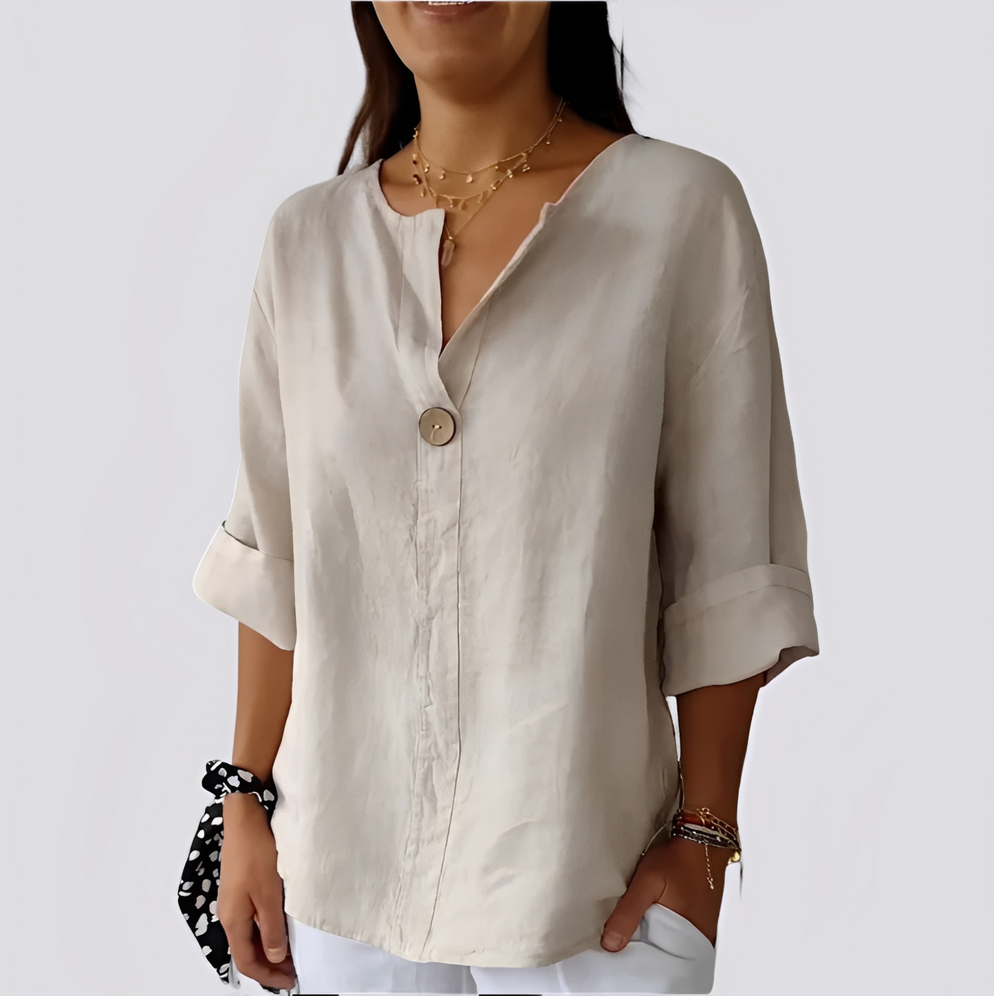 Camicia Donna Casual Scollo a V Vestibilità Comoda
