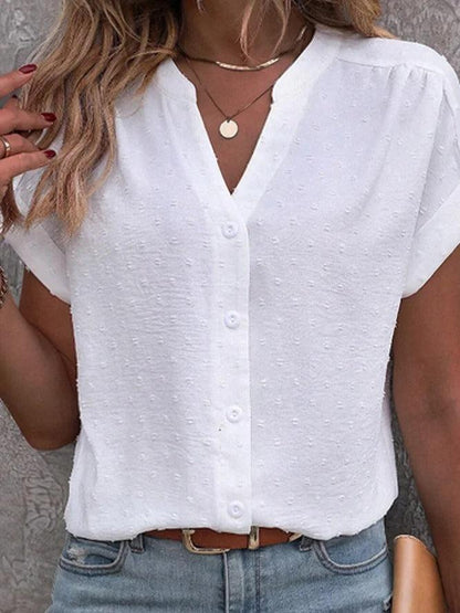 Camicia Donna Manica Corta Tessuto a Pois Semplice