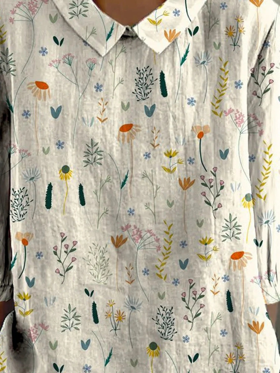 Camicia Donna Manica Corta con Colletto e Fantasia Floreale