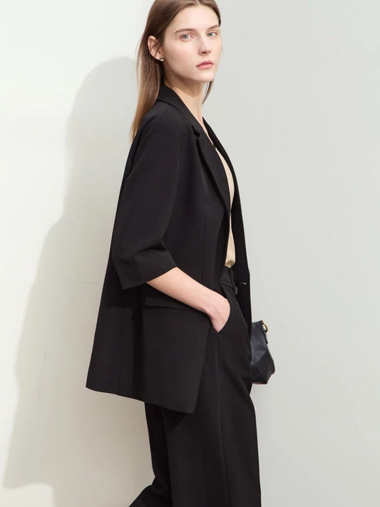 Completo Donna Blazer Taglio Largo e Pantaloni Vita Alta Gamba Larga - Brentozzi