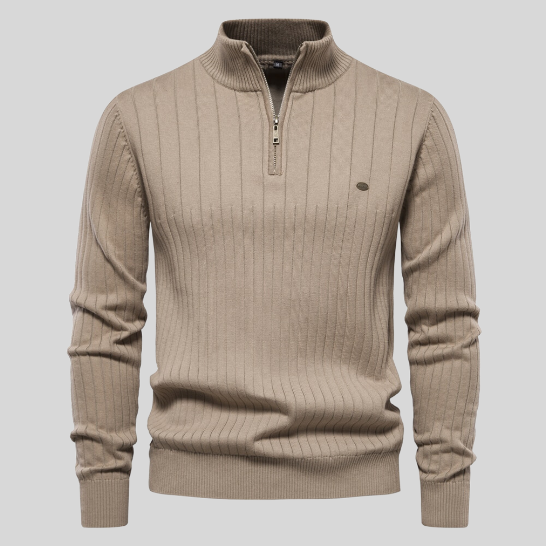 Maglione Uomo in Maglia Coste Collo Alto con Zip Corta