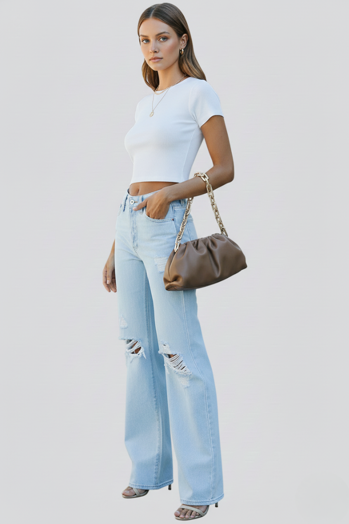 Jeans Donna Vita Alta Strappati Largo