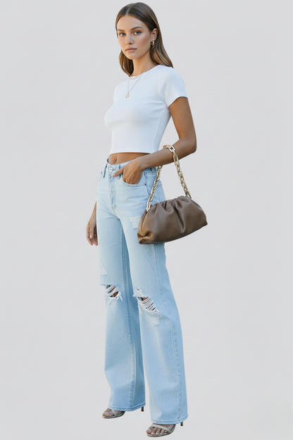Jeans Donna Vita Alta Strappati Largo