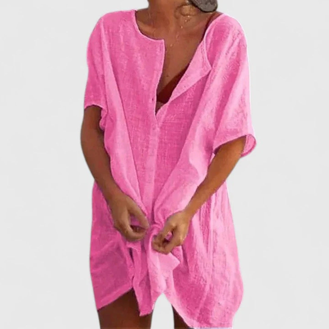 Vestito Spiaggia Donna Smanicato Bottoni Vestibilità Ampia