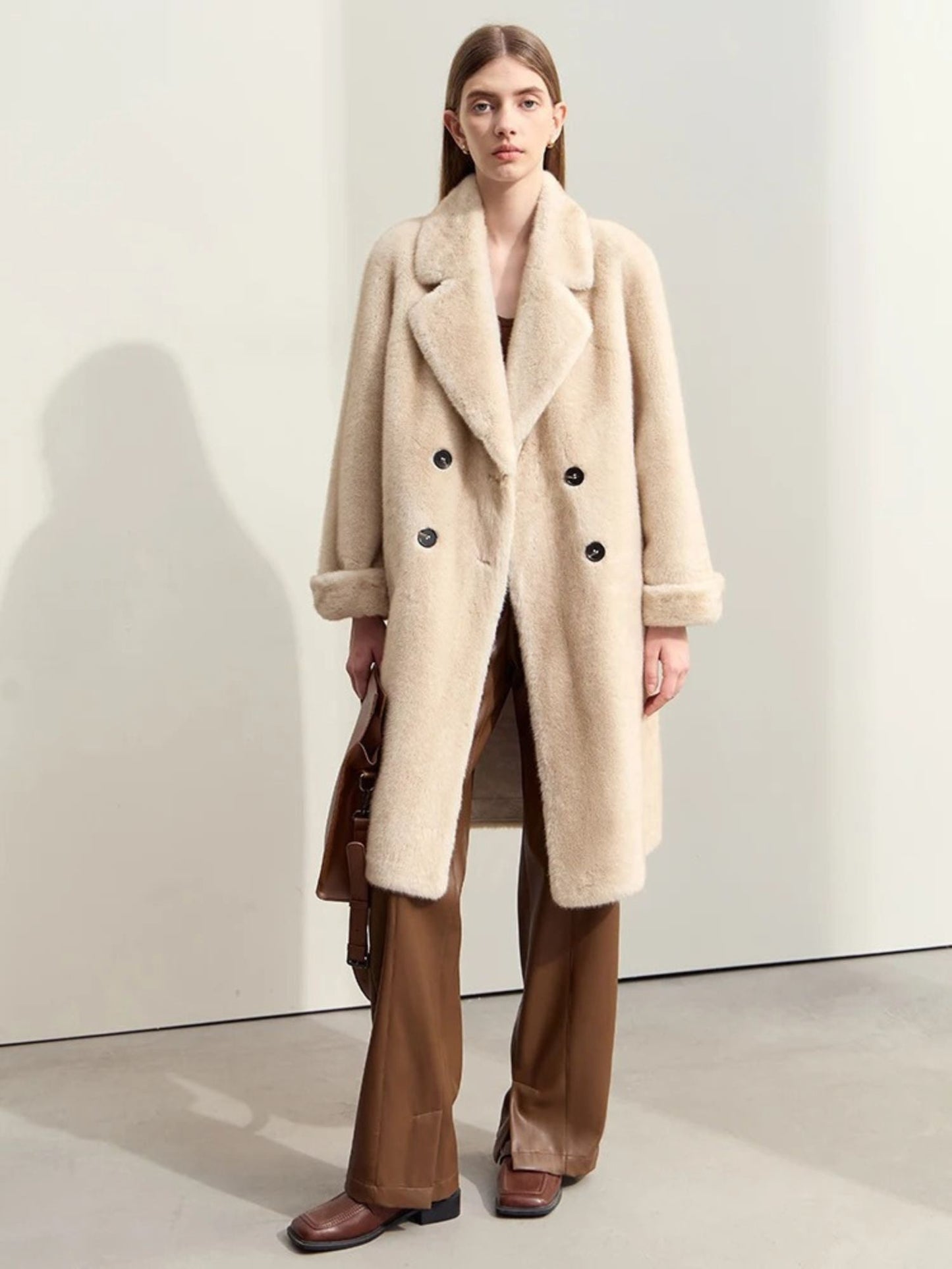 Cappotto Donna in Ecopelliccia Collo Rever Doppio Petto - Brentozzi