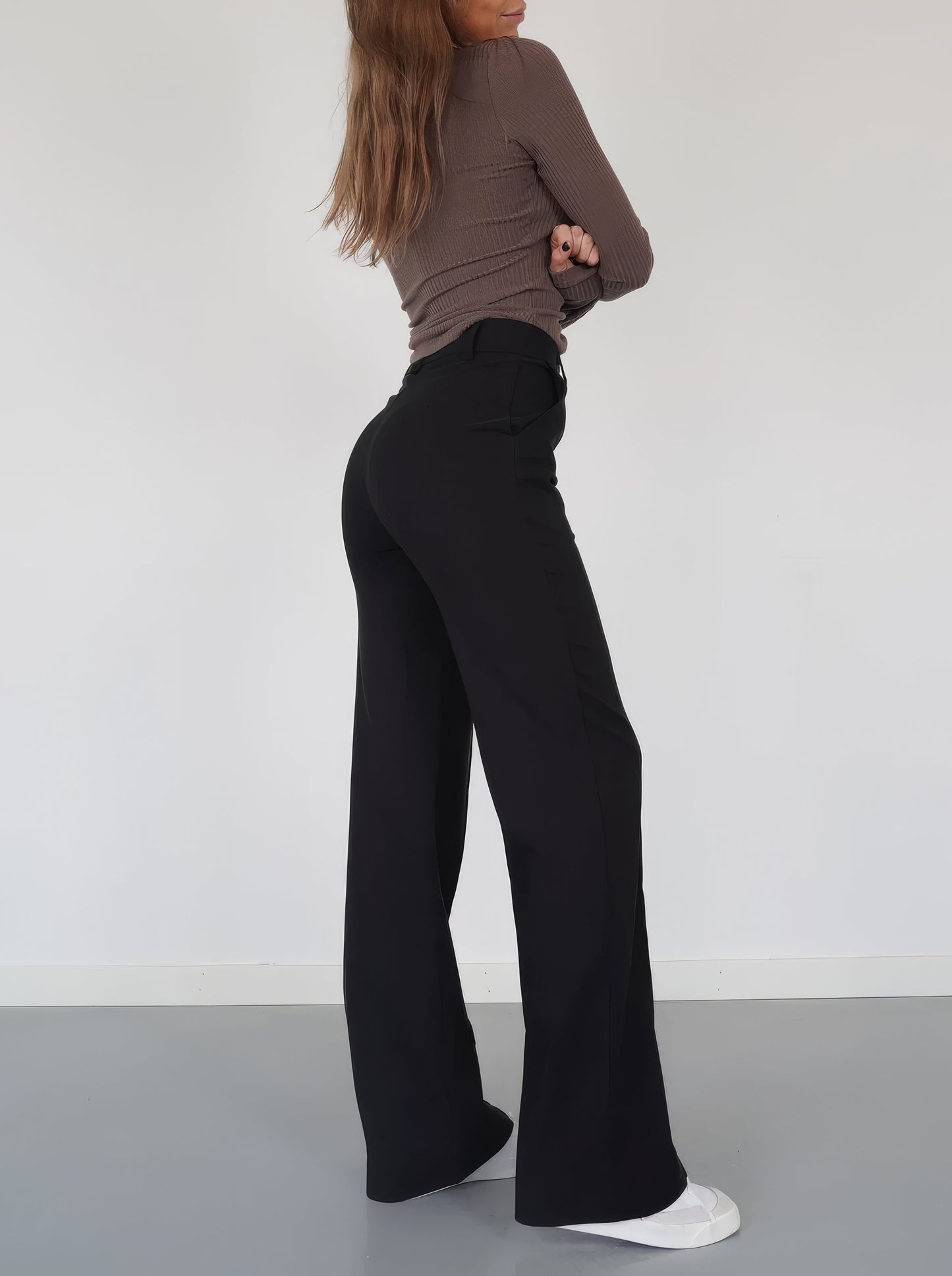 Pantaloni Donna Vita Alta Gamba Dritta