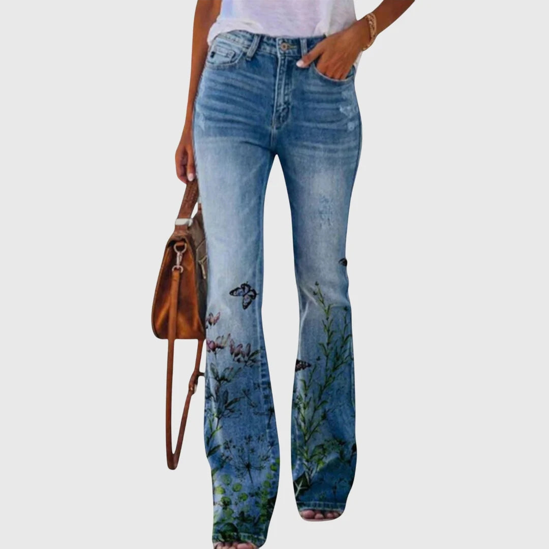 Jeans Donna Stampa Floreale Taglio Slim
