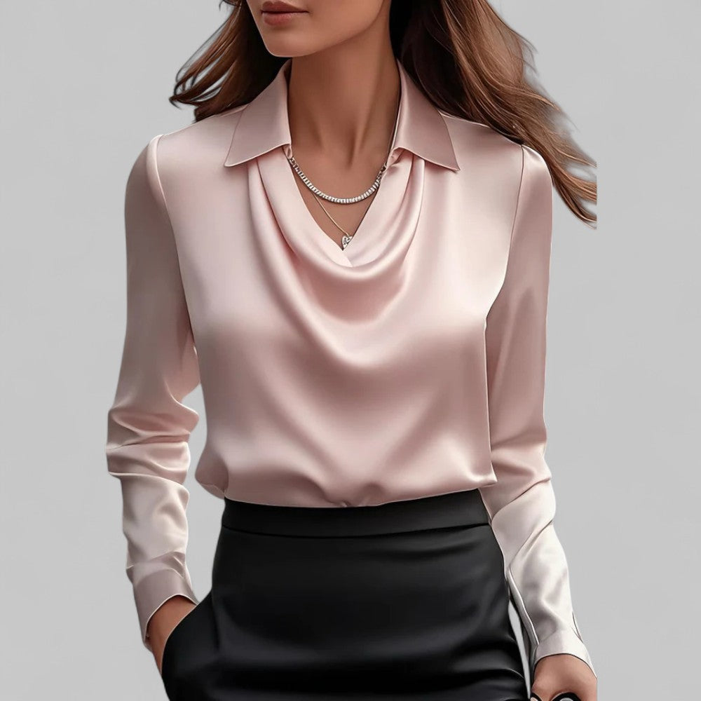 Blusa Donna Manica Lunga Scollo a Cascata