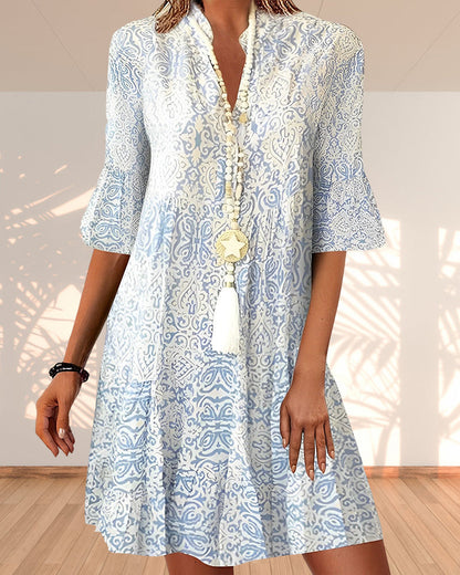 Abito Mini Donna Scollo a V Stile Boho Estivo - Brentozzi