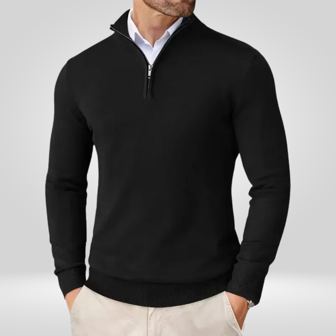 Maglione Uomo Collo con Zip Linee Sottili Slim Fit
