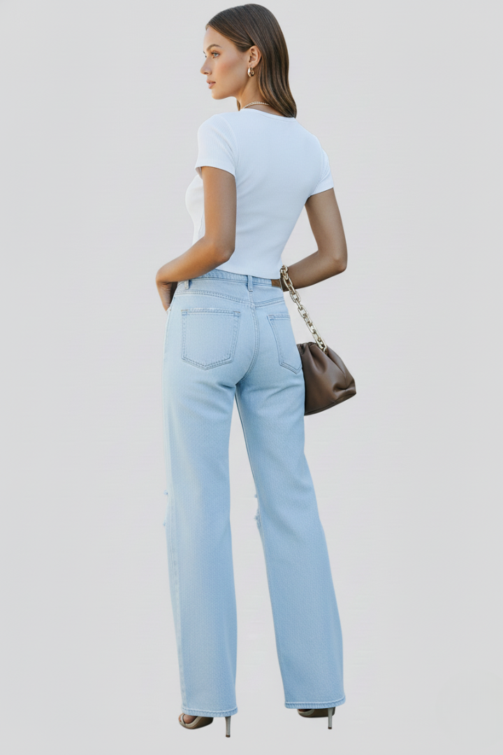 Jeans Donna Vita Alta Strappati Largo