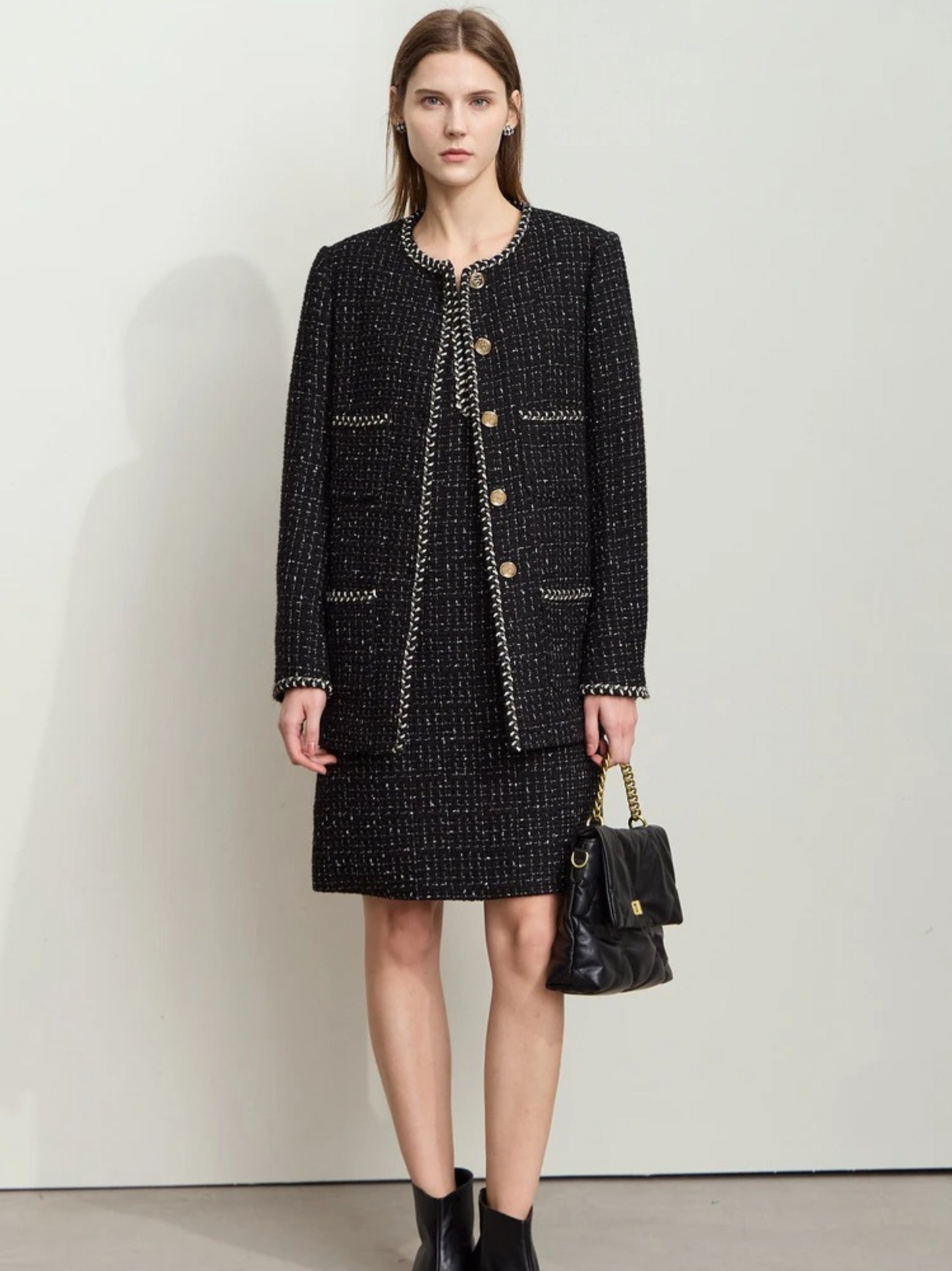 Giacca Donna in Tweed Girocollo con Bordatura Decorativa - Brentozzi