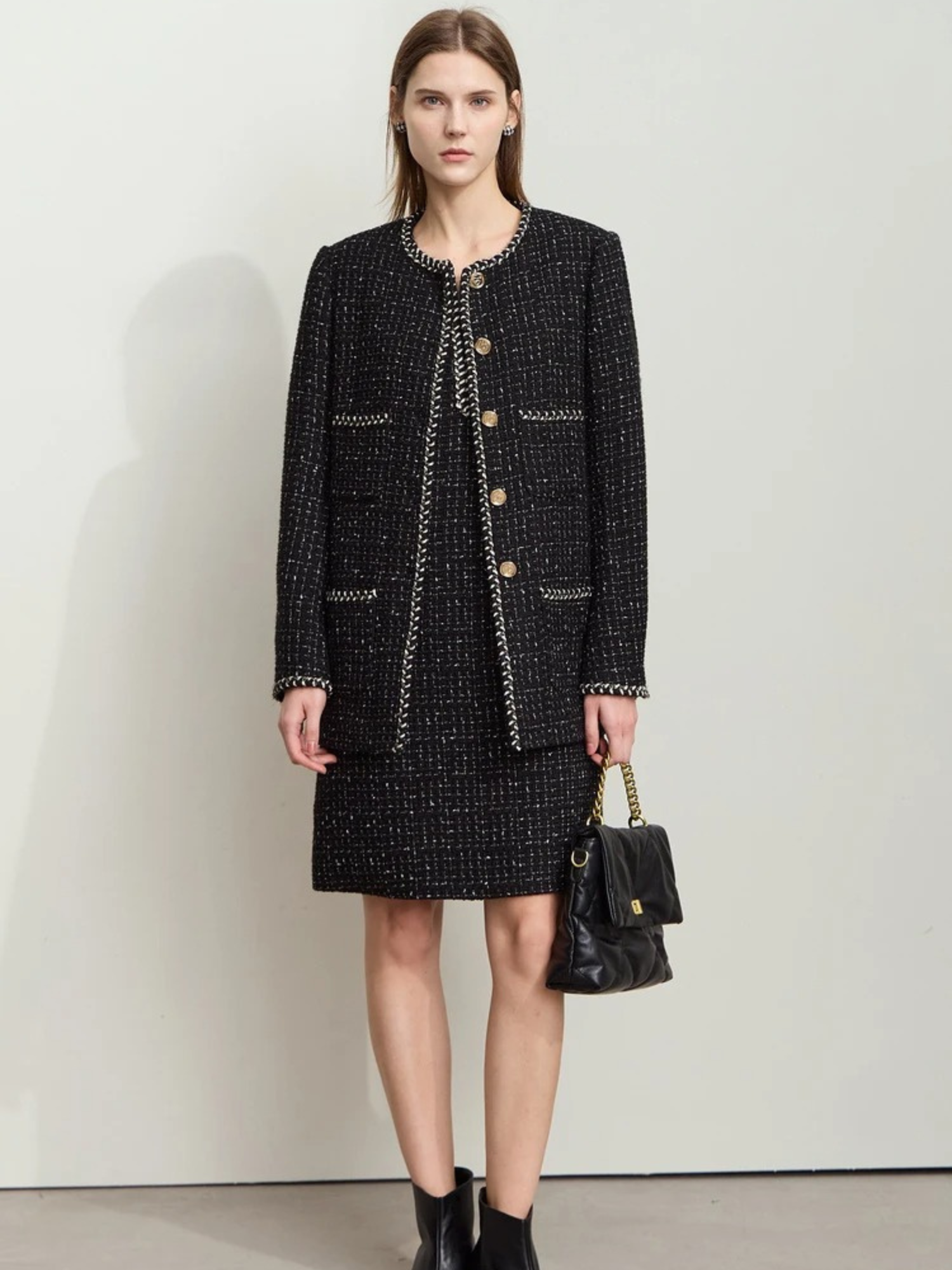 Giacca Donna in Tweed Girocollo con Bordatura Decorativa - Brentozzi