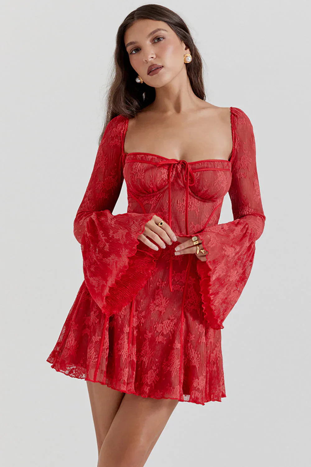 Abito Mini Donna Manica Lunga Svasata