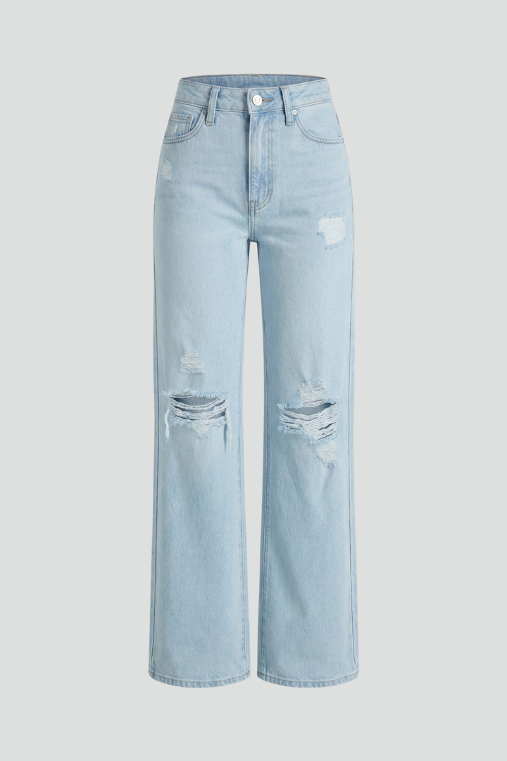 Jeans Donna Vita Alta Strappati Largo - Brentozzi