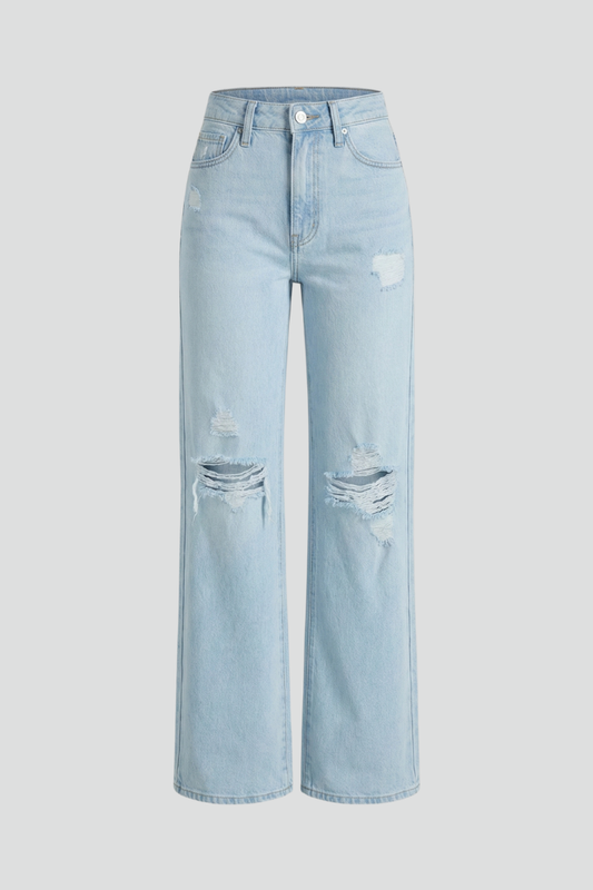 Jeans Donna Vita Alta Strappati Largo - Brentozzi