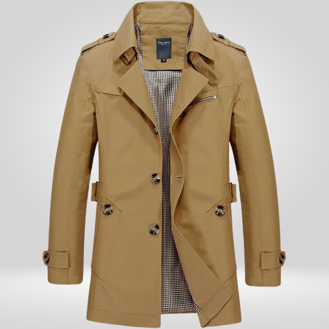 Trench Coat Uomo Classico Lunghezza Media Taglio Strutturato