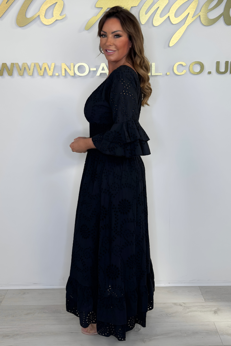 Abito Maxi Donna Boho Manica a Volant Ricamato
