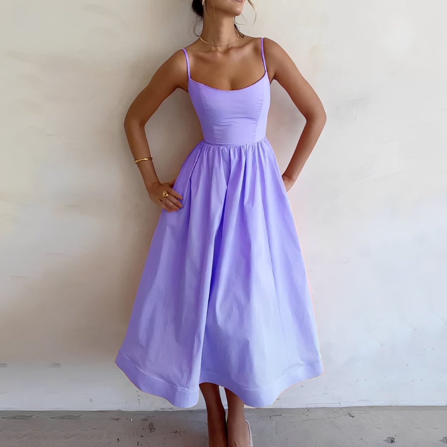 Abito Midi Donna Svasato Tessuto Fluido