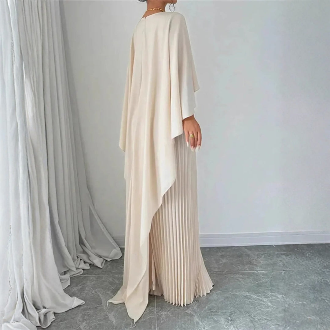 Abito Maxidress Donna con Cape Pieghettata Elegante
