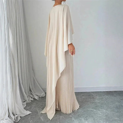 Abito Maxidress Donna con Cape Pieghettata Elegante