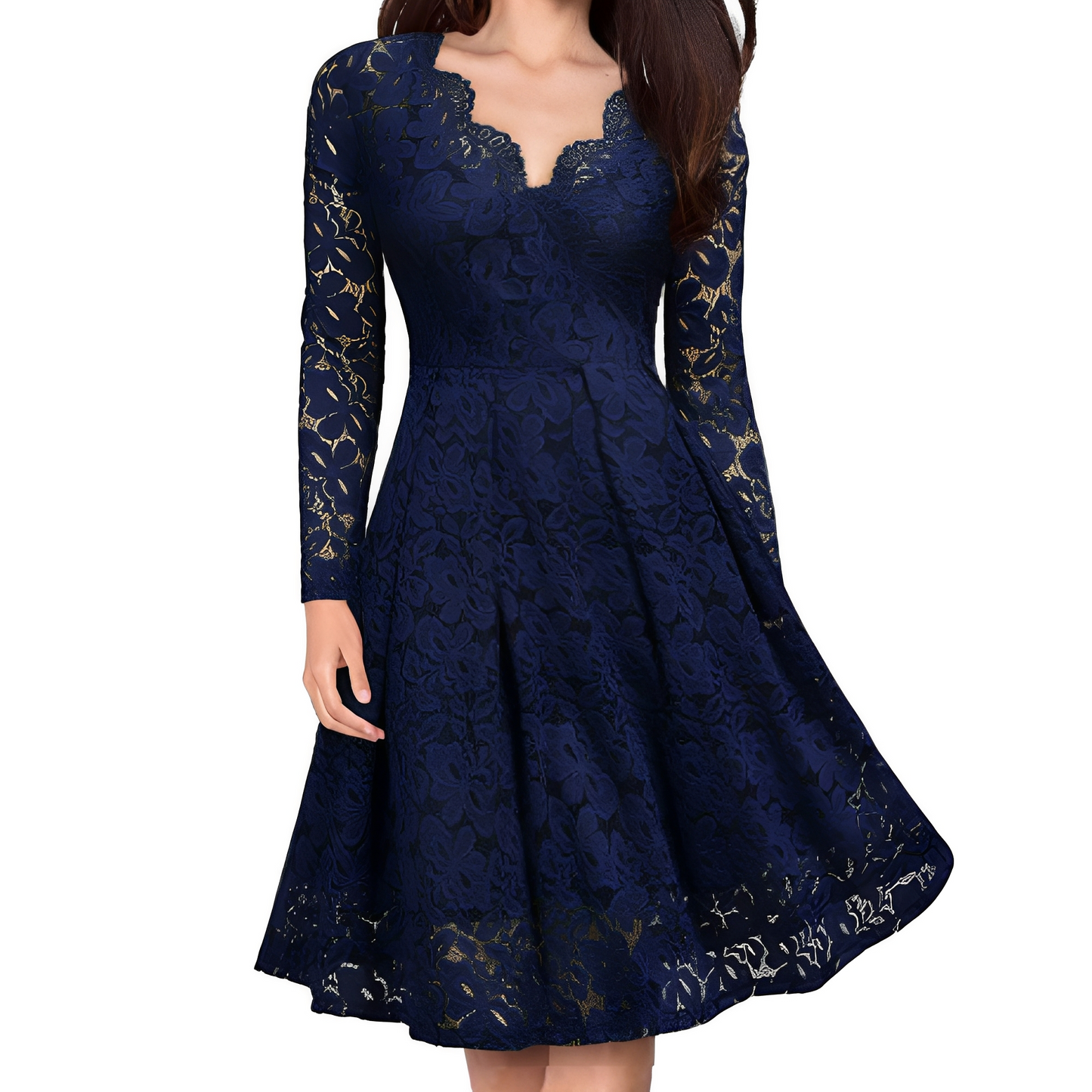 Abito Elegante Donna Manica Lunga Scollo a V