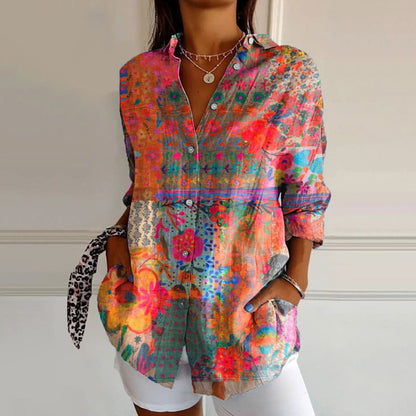 Blusa Donna Stile Boho Manica Lunga Fantasia Floreale - Brentozzi