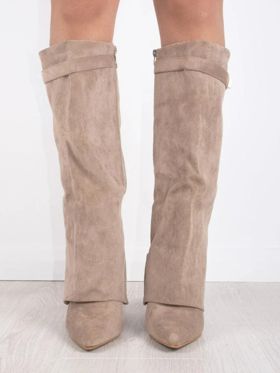 Stivali Donna in Pelle Scamosciata Eleganti Dettagli Metallici