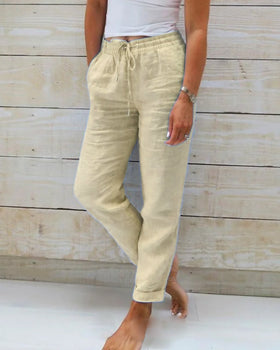 Pantaloni Donna Vita Elastica con Tasche Laterali