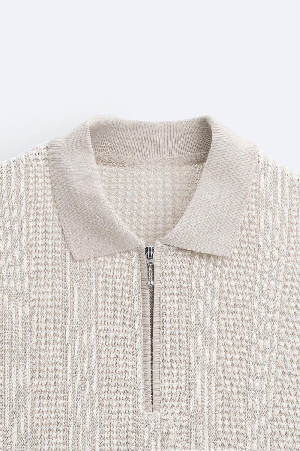 Polo Uomo Maglia Strutturata con Zip