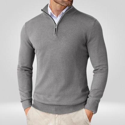 Maglione Uomo Collo con Zip Linee Sottili Slim Fit
