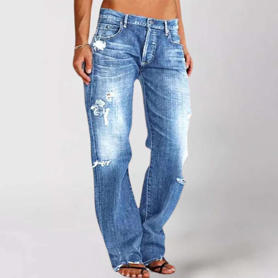 Jeans Donna Vita Alta Strappati Taglio Dritto - Brentozzi
