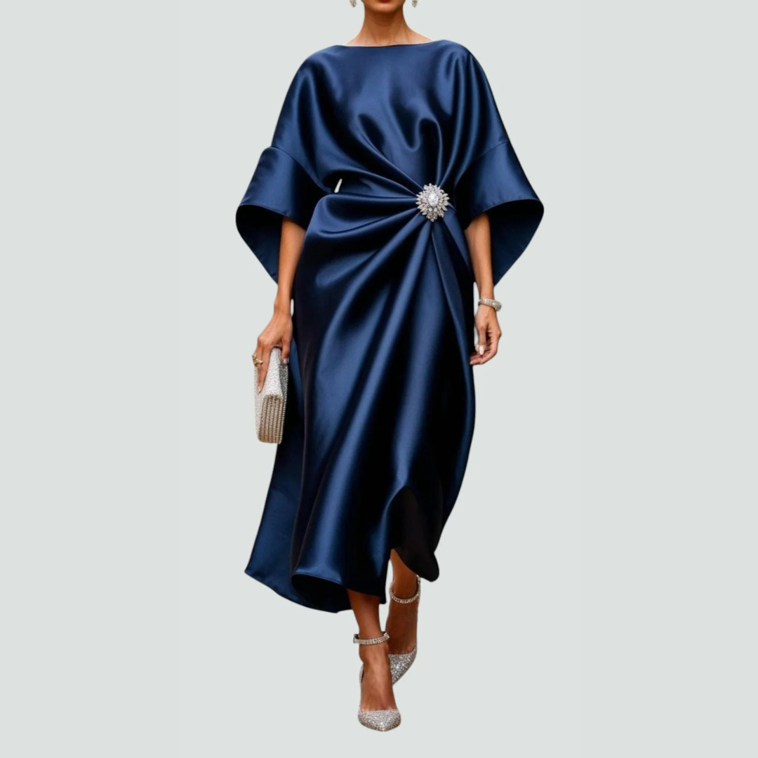 Abito Midi Donna con Maniche Pipistrello Drappeggiato - Brentozzi