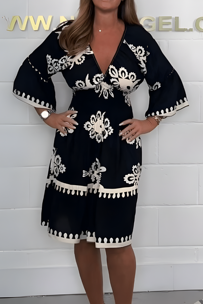 Abito Donna con Motivo Scollo a V Manica Corta