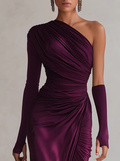 Abito Maxidress Donna Drappeggiato Asimmetrico