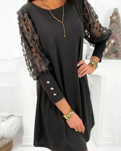 Abito Mini Donna con Maniche in Pizzo Elegante