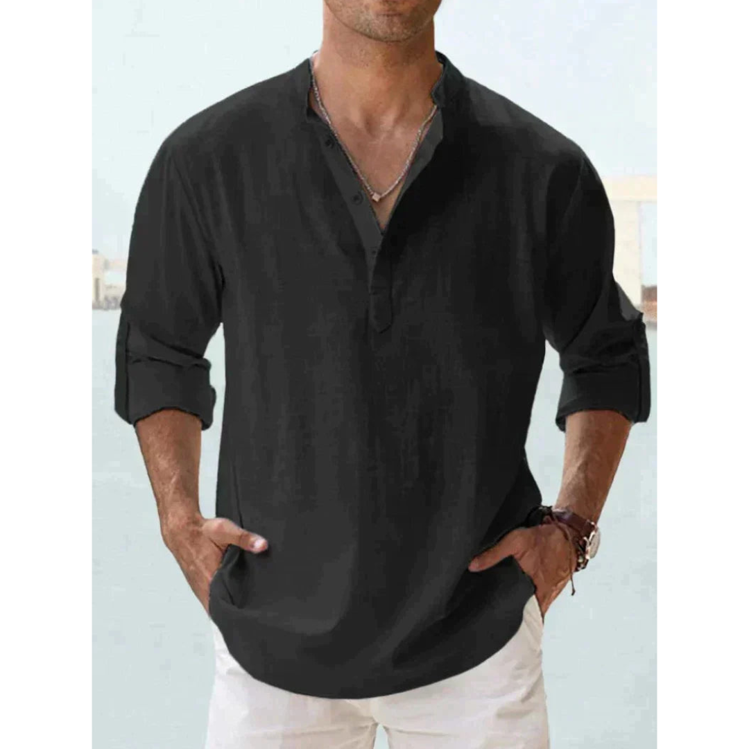 Camicia Uomo Manica Lunga Colletto Coreano
