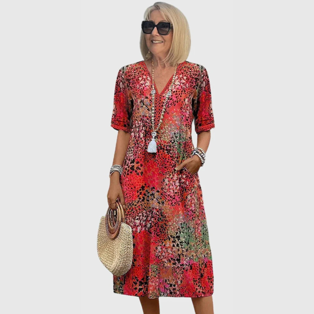 Abito Midi Donna Scollo a V Stampa