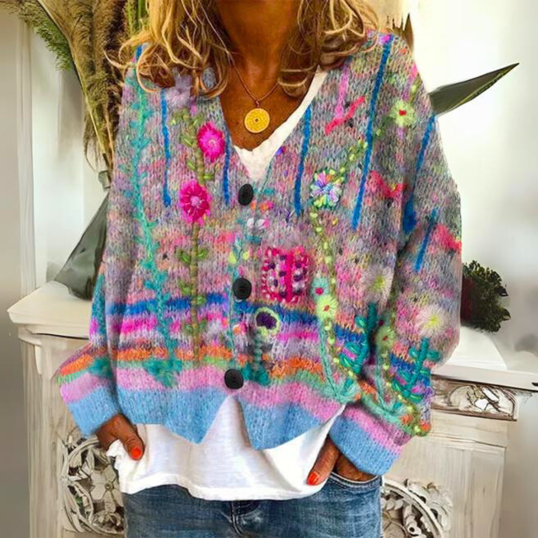 Cardigan Donna in Maglia Fantasia Floreale Slim - Brentozzi