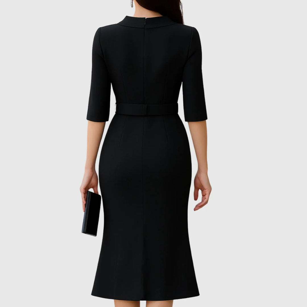 Abito Midi Donna Elegante con Cintura