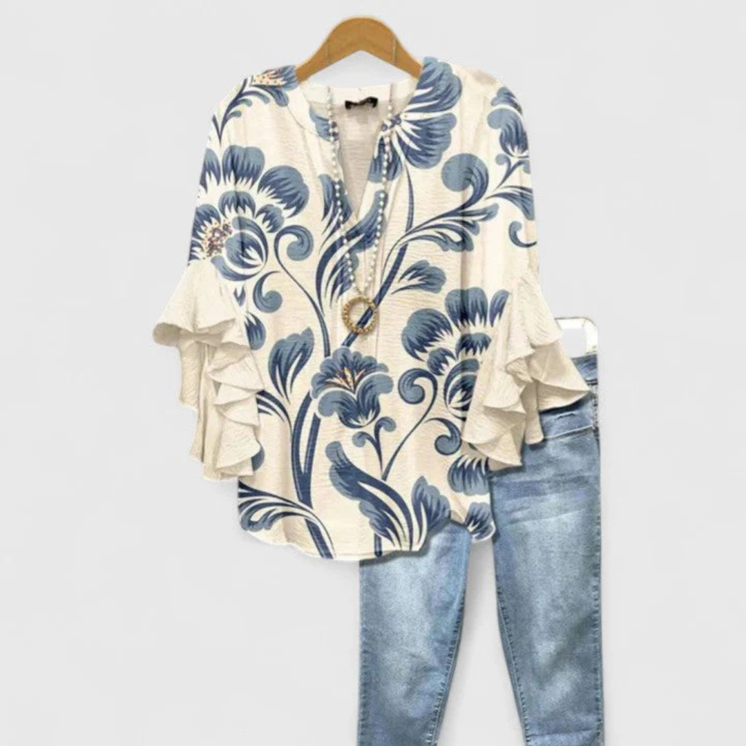 Donna Casual con Stampa Floreale e Maniche a Volant - Brentozzi