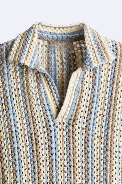 Polo Uomo in Cotone a Maglia Leggera con Motivo a Righe