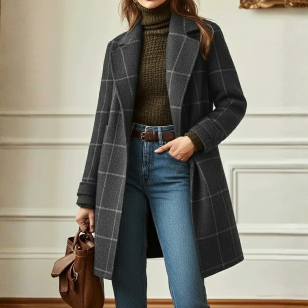 Cappotto Donna Quadri Bottoni Frontali