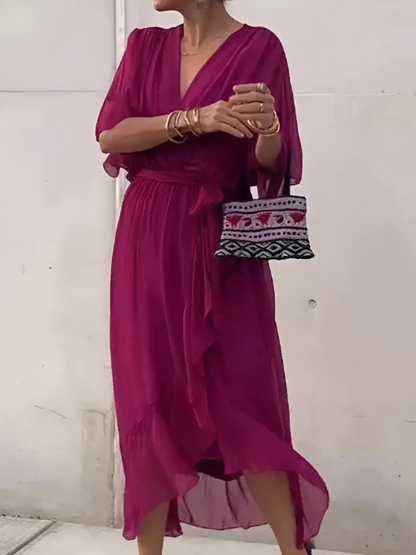 Abito Midi Donna a Portafoglio Stile Classico
