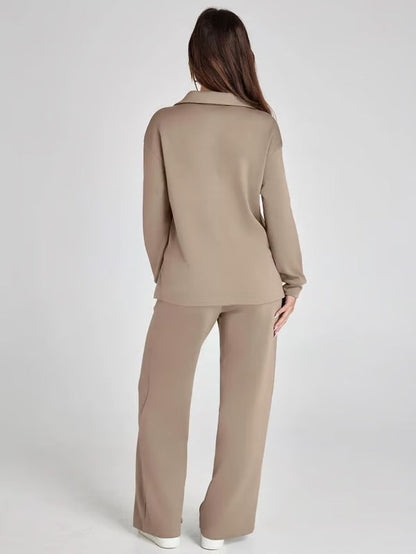 Completo Donna Maglione Scollo a V e Pantaloni Larghi Comodo Autunno
