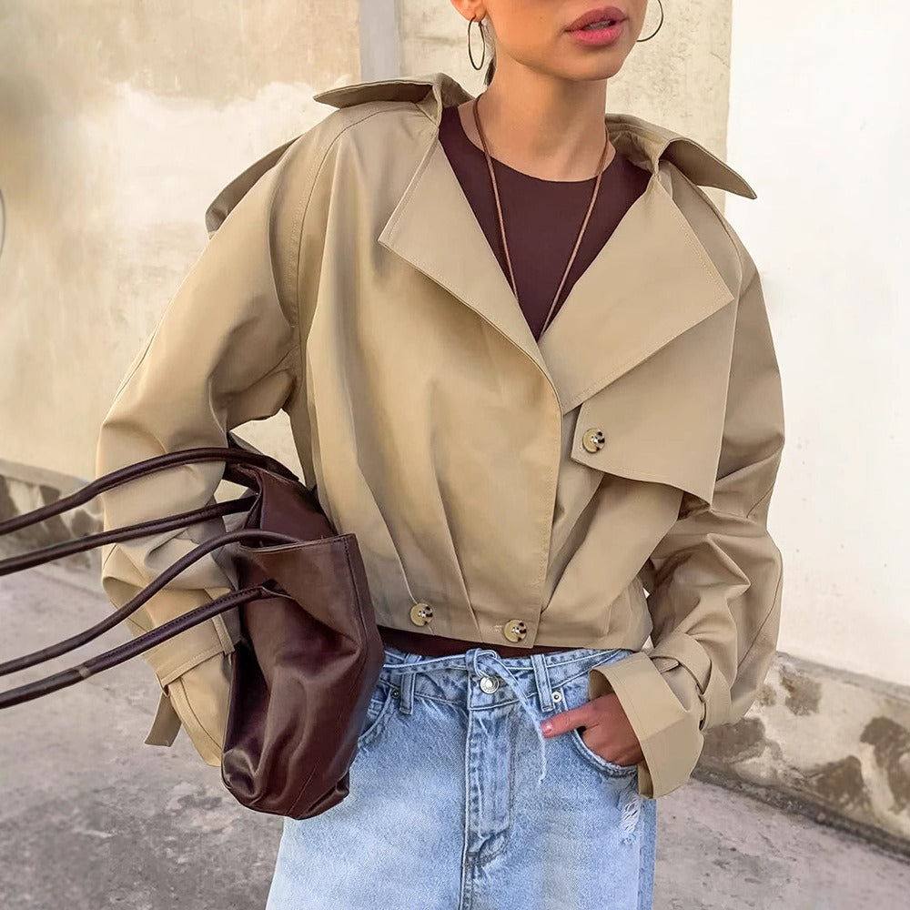 Trench Coat Donna Tessuto Leggero Colletto Largo Manica Corta - Brentozzi