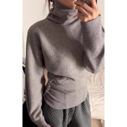 Maglione Donna a Coste Collo Alto Manica Lunga